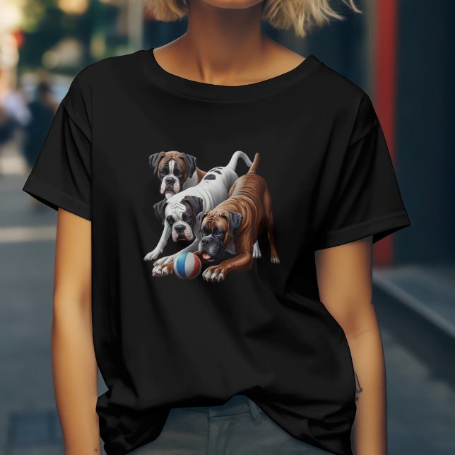 Playful Boxer Dogs and Ball: Fun in Every Fetch! T-Shirt (Creator Uploaded)