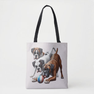 Playful Boxer Dogs and Ball: Fun in Every Fetch! Tote Bag