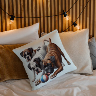 Playful Boxer Dogs at Play Cushion