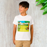 Playful Boy Running in a Lush Green Backyard 