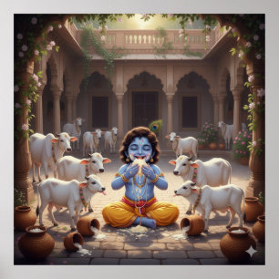 Playful Bright Bala Krishna Eating Butter Poster