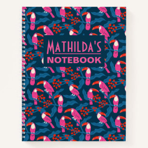 Playful bright pink toucans notebook