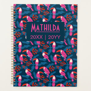 Playful bright pink toucans planner
