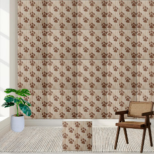 Playful Brown Paw Print Pattern Tile