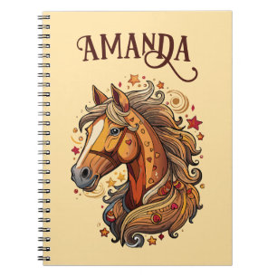 Playful Brown & Yellow Cartoon Horse Notebook