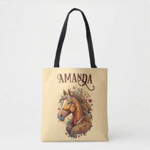 Playful Brown & Yellow Cartoon Horse Tote Bag