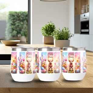 Playful Brushstroke Easter Cow Wine Tumbler