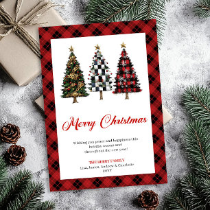 Playful Buffalo Plaid Christmas Tree Festive Card