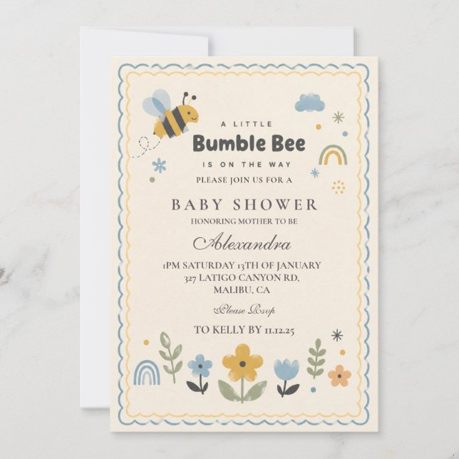 Playful Bumble Bee Baby Shower Invitation (Front)