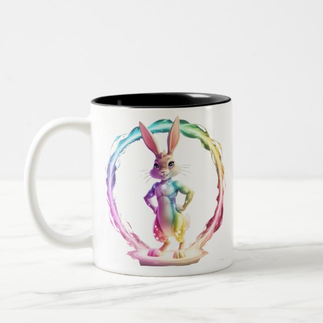 Playful Bunny Bliss Two-Tone Coffee Mug (Left)