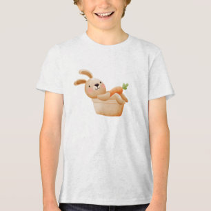 Playful Bunny in Flower Pot with Carrot Tri-Blend Shirt