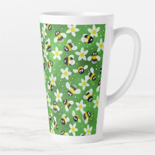 Playful Buzzing Bees (Bottle Green) Latte Mug