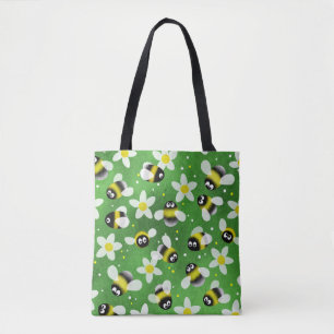 Playful Buzzing Bees (Bottle Green) Tote Bag