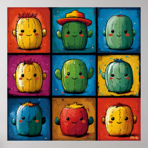 Playful Cactus Character Grid for Kids' Room Decor