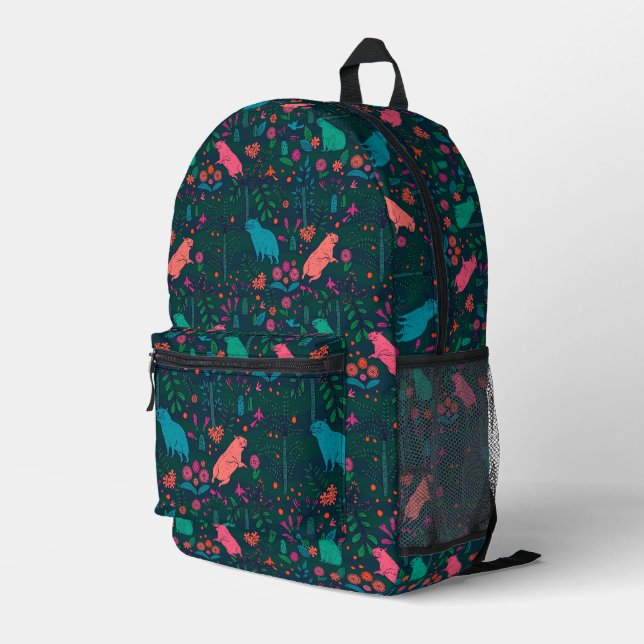 Playful Capybara in the Forest – Tropical Seamless Printed Backpack (Back Corner Right)
