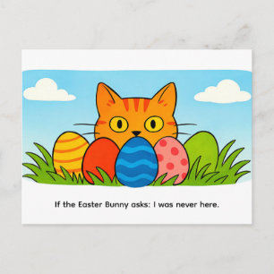 Playful Cartoon Cat Hiding Behind Easter Eggs Postcard