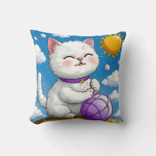 Playful Cartoon Cat in a Sunny and Whimsical Fanta Cushion