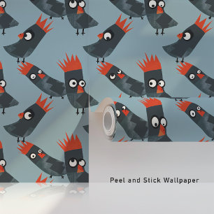 Playful Cartoon Cockatoos on Blue Wallpaper