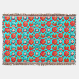 Playful Cartoon Crabs and Seashells Pattern Throw Blanket