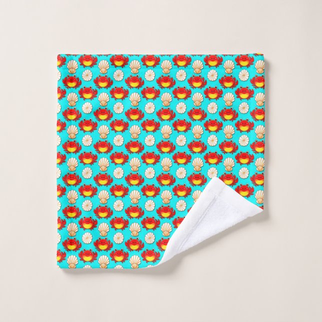 Playful Cartoon Crabs and Seashells Pattern Wash Cloth (Wash Cloth)
