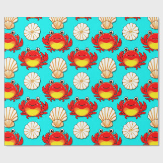 Playful Cartoon Crabs and Seashells Pattern Wrapping Paper