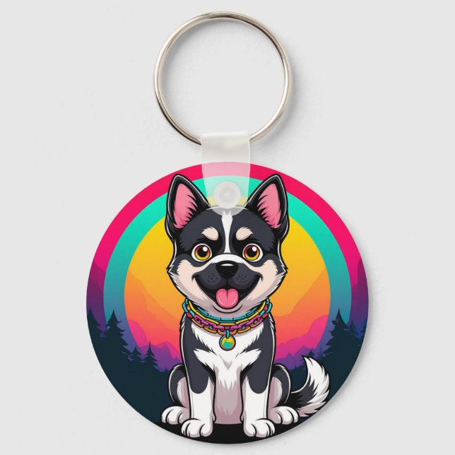 Playful Cartoon Dog Key Ring (Front)