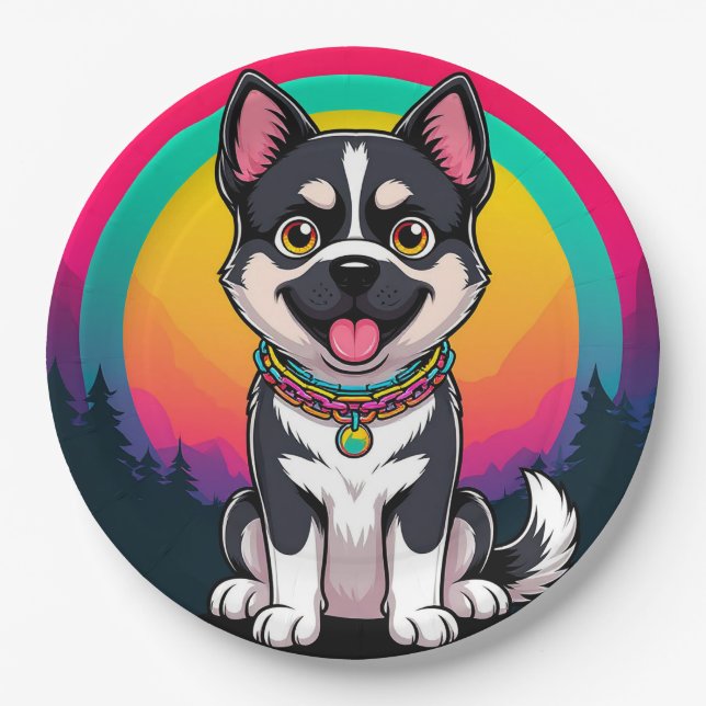 Playful Cartoon Dog Paper Plate (Front)