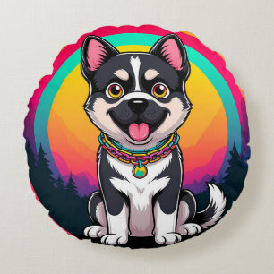 Playful Cartoon Dog Round Cushion