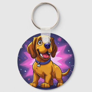 Playful Cartoon Dog with Vibrant Colours Key Ring