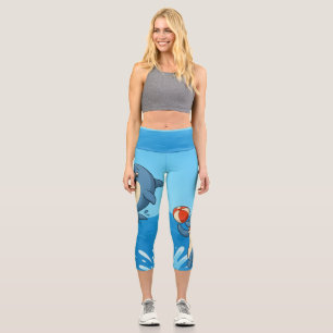 Playful Cartoon Dolphin with Beach Ball  Capri Leggings