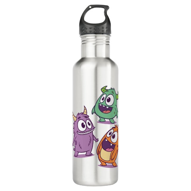 Playful Cartoon Monsters – Cute Big-Eyed Character 710 Ml Water Bottle (Front)