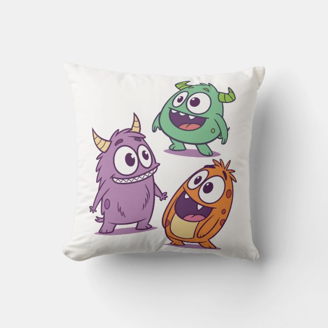 Playful Cartoon Monsters – Cute Big-Eyed Character Cushion (Front)