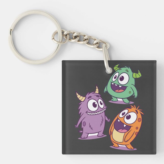 Playful Cartoon Monsters – Cute Big-Eyed Character Key Ring (Front)