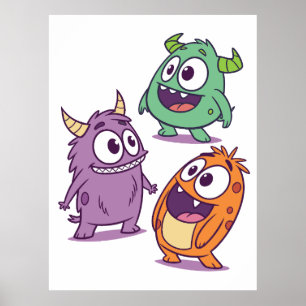 Playful Cartoon Monsters – Cute Big-Eyed Character Poster
