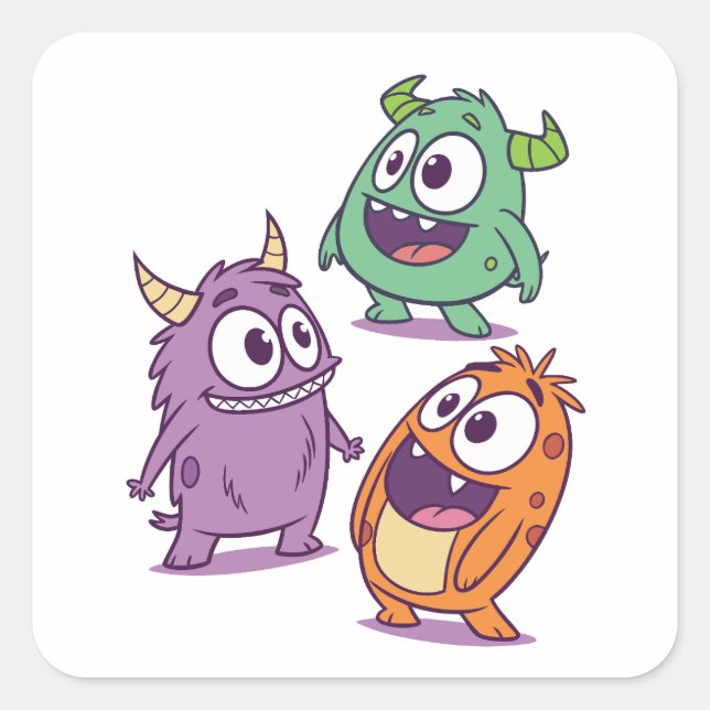 Playful Cartoon Monsters – Cute Big-Eyed Character Square Sticker (Front)