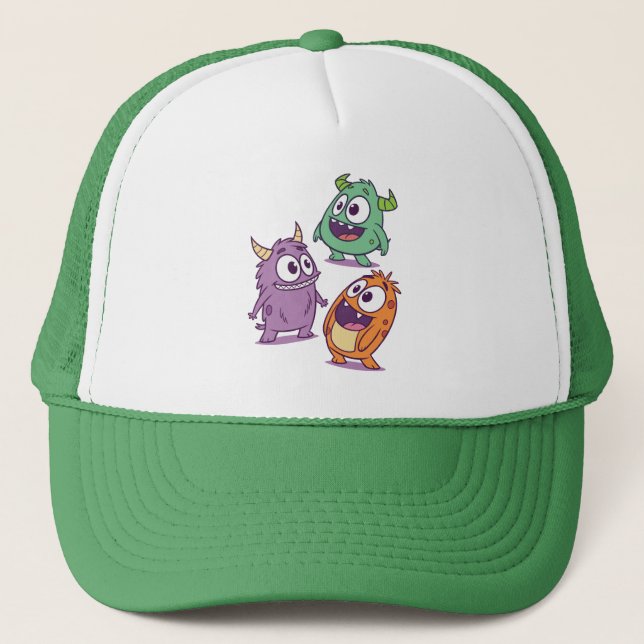 Playful Cartoon Monsters – Cute Big-Eyed Character Trucker Hat (Front)