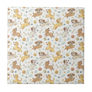 Playful Cartoon Puppy Dogs - Kids Design Pattern Tile