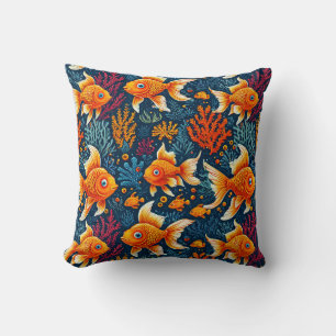 🐟 Playful Cartoon Red Fish Pattern Splash ✨ Cushion