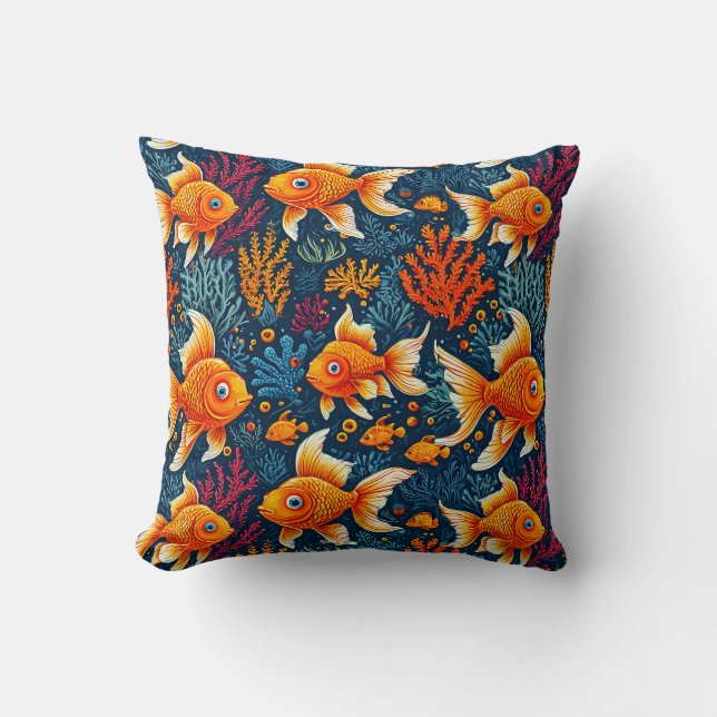 🐟 Playful Cartoon Red Fish Pattern Splash ✨ Cushion (Front)