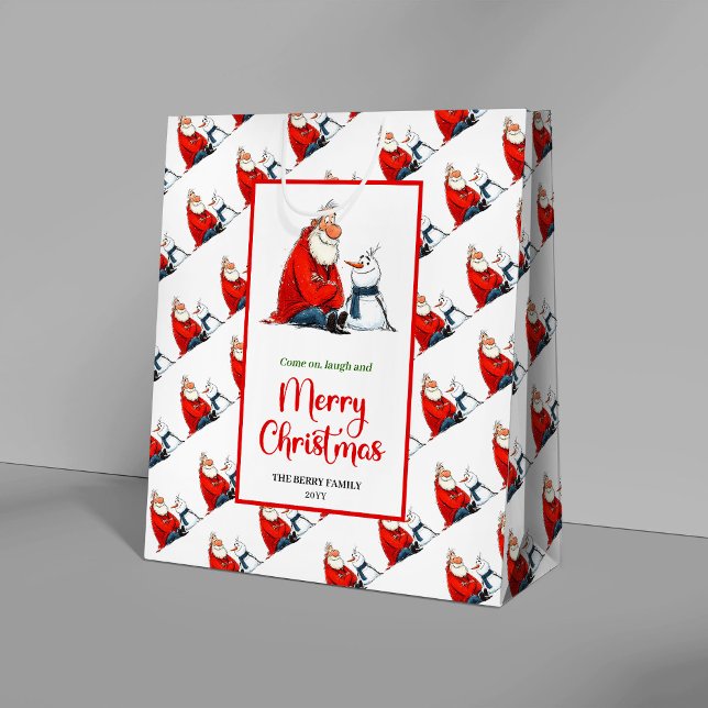 Playful Cartoon Santa Claus bright Christmas  Medium Gift Bag (Playful Cartoon Santa Claus bright Christmas gift bag)