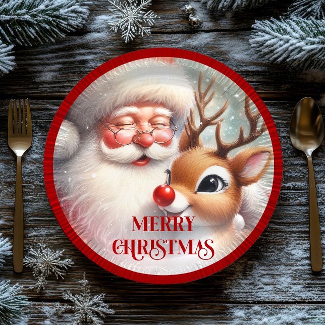 Playful Cartoon Santa Rudolph Christmas Plates (Playful Cartoon Santa Rudolph Christmas Plates)