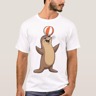 Playful Cartoon Sea Lion with Beach Ball T-Shirt
