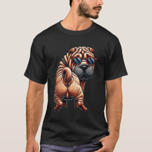 Playful Cartoon Shar Pei Dog Illustration T-Shirt