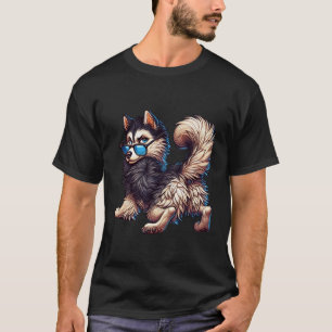 Playful Cartoon Siberian Husky Dog Illustration T-Shirt