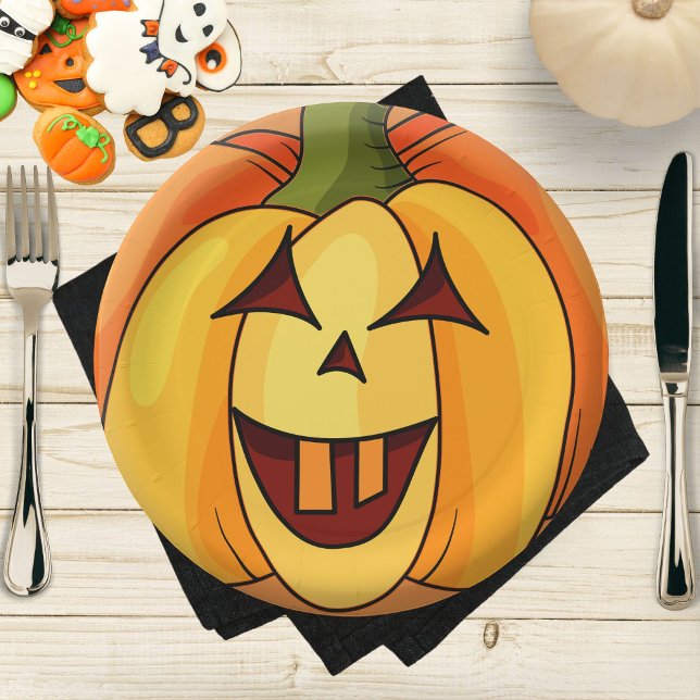 Playful Carved Pumpkin Halloween Party Paper Plate (Creator Uploaded)