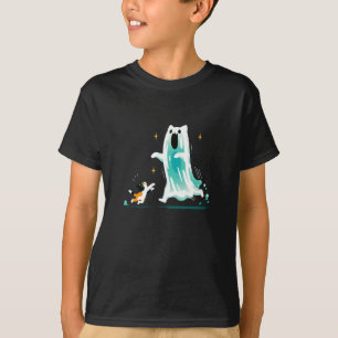 Playful Cat and Friendly Ghost – Cute Halloween T-Shirt