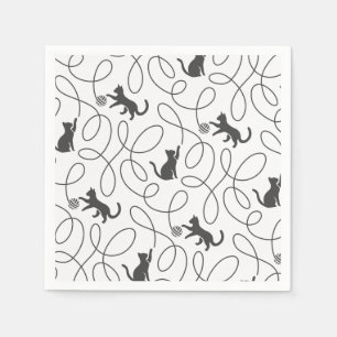 Playful Cat and Yarn Ball Pattern Charcoal Grey Napkin