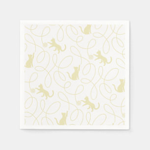 Playful Cat and Yarn Ball Pattern Light Beige Napkin