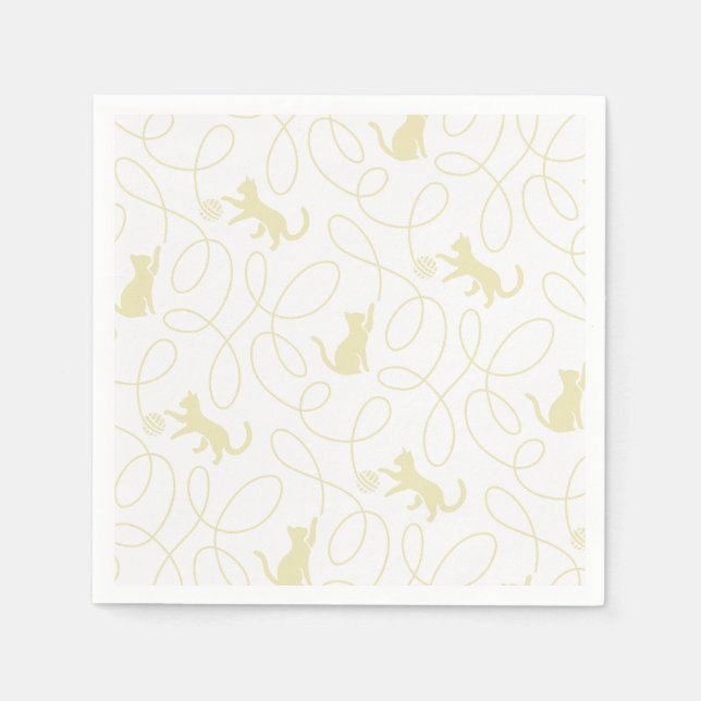 Playful Cat and Yarn Ball Pattern Light Beige Napkin (Front)