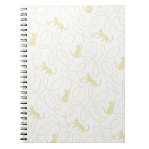 Playful Cat and Yarn Ball Pattern Light Beige Notebook